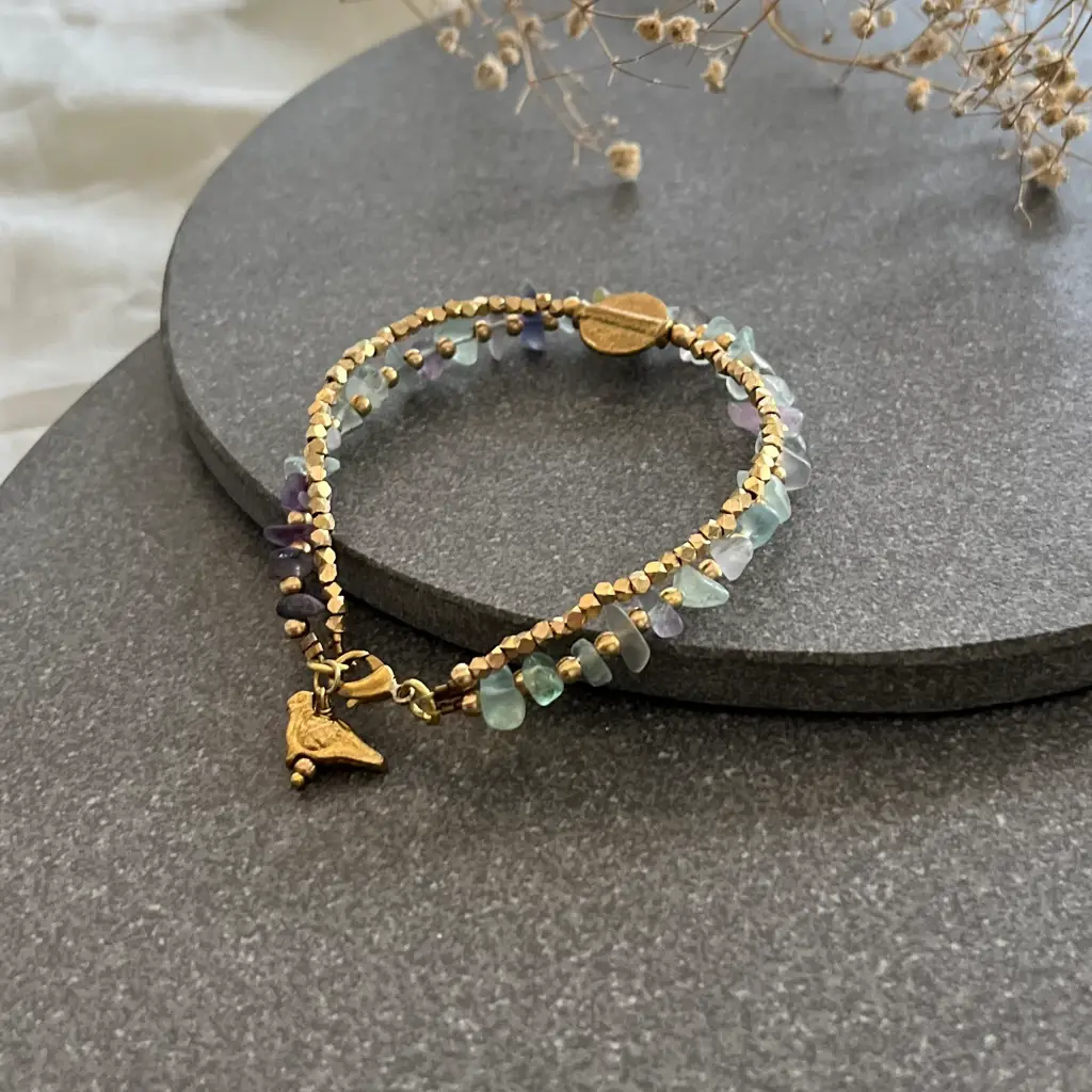 Green Fluorite Bracelet With Bird Charms : B23