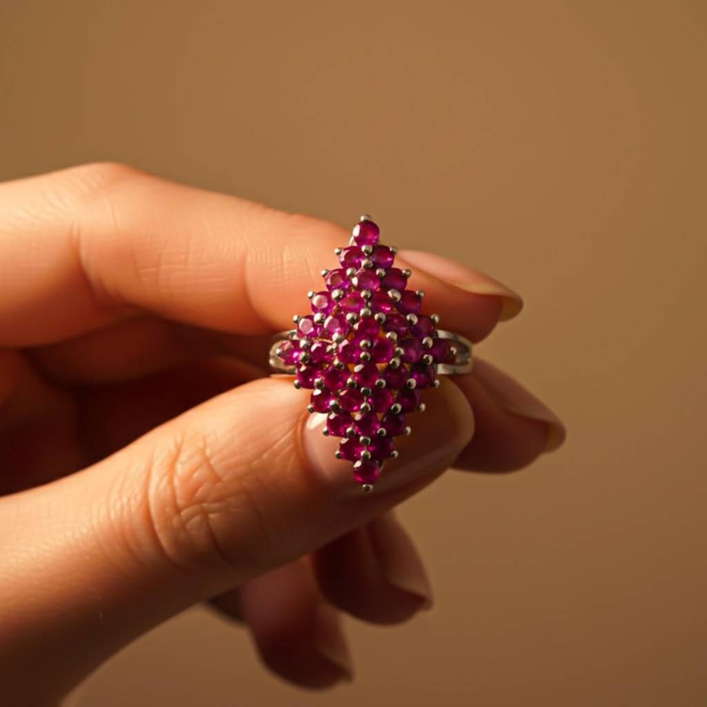 Silver Ruby Cluster Statement Ring : ZLR-1196-10