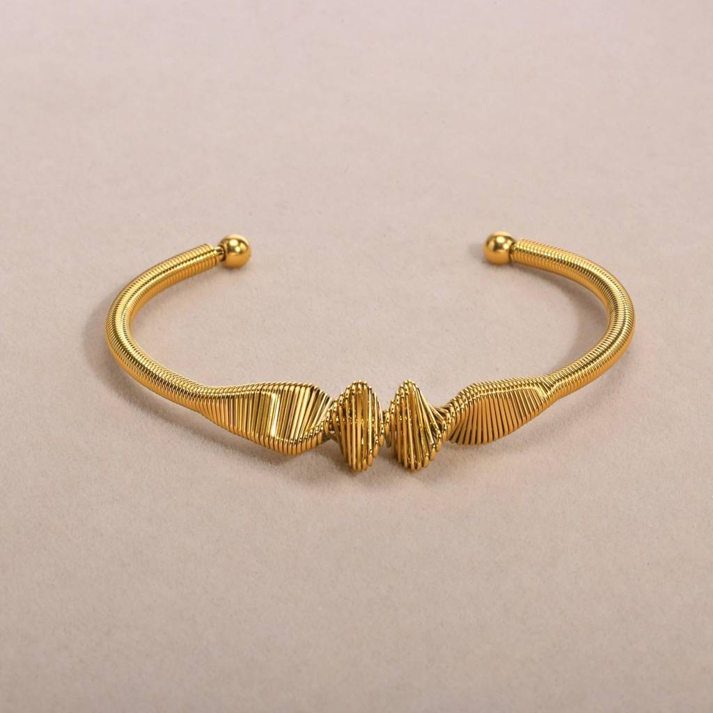Ripple Wire Cuff - Gold | 18K Gold Plated | Waterproof, Hypoallergenic & Anti-Tarnish : DSVDYJ05250035
