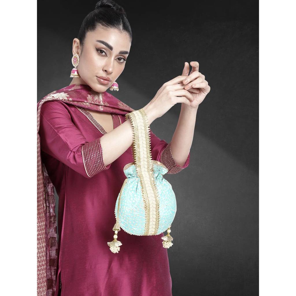 Potli Bags For Women Evening Bag Clutch Ethnic Bride Purse With Drawstring(P93Br) : P93SB