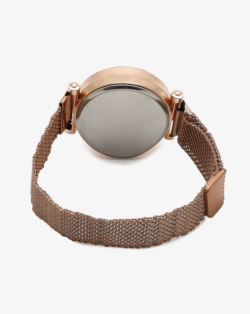 Black Digital Diamond Cut Round Dial & Gold Mesh Metal Strap : HSWC1008