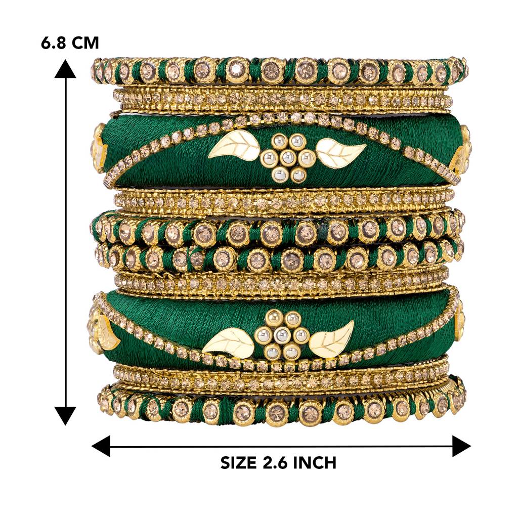 Thread & Stone Studded Chuda Bangle Set Ethnic Jewellery For Women Navratri Gift : PF51B85G