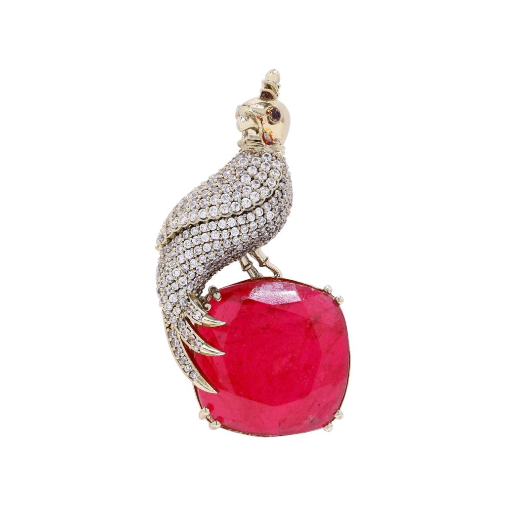 Antique Gold Finish Diamond Royal Bird Unisex Brooch : 900001