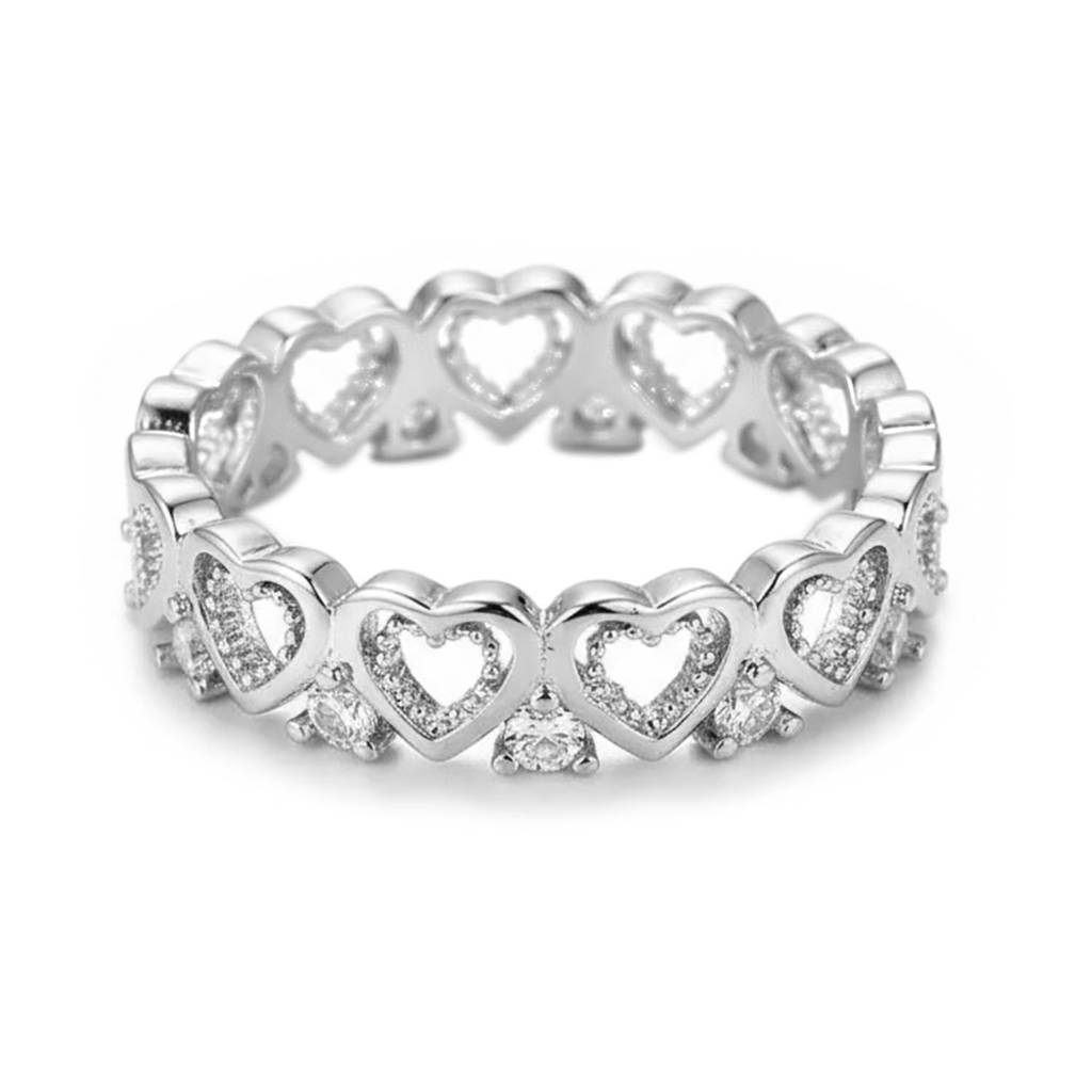 Silver Plated Cubic Zirconia Studded Stylish Finger Ring Contemporary Jewellery For Women & Girls (Us 7) : PX9R2026S-7