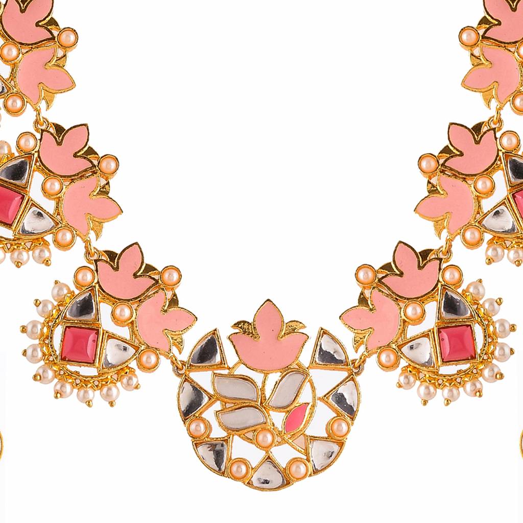 Forever More Floral Enamelled White Pearls Jewellery Set : 8905124497922