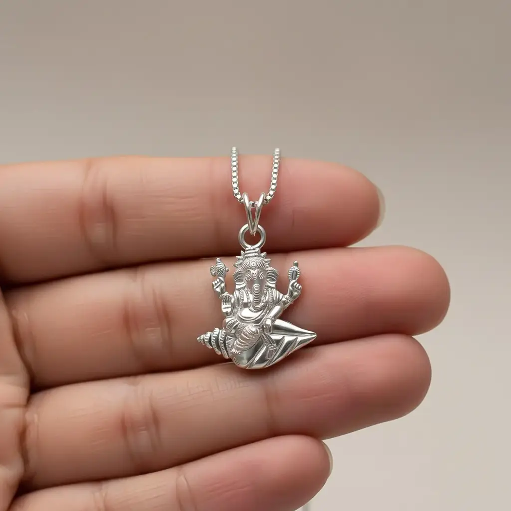 Eternz Certified Jewellery - ZALKARI Silver Deva Shree Ganesha Sitting On Shankh Pendant