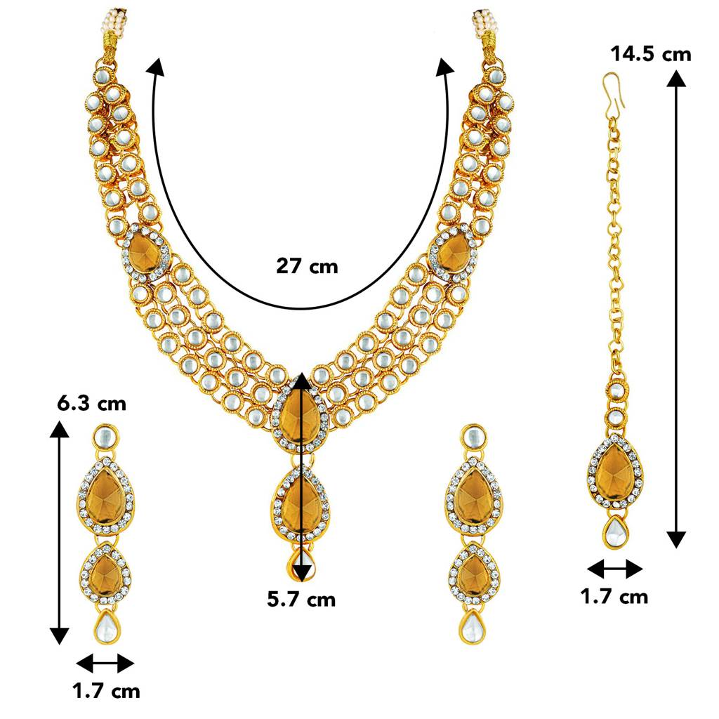 Peora Gold Plated Traditional Kundan Studded Long Necklace Jewellery Set With Earring Maang Tikka For Women Girls : PF25N009LCT