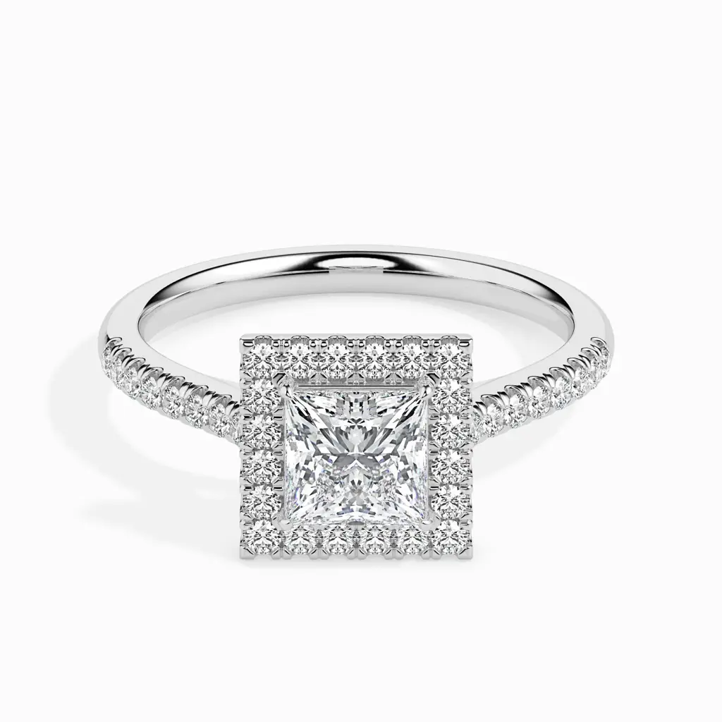 1 Carat Princess Solitaire Ring With Halo In Diamond Band : 14kYellowZNR149F10