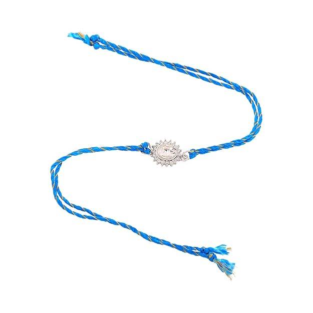 Rhodium Plated Sacred Sparkle Rakhi With Bold Austrian Crystals And Blessed Blue Silk Thread : 146-IG-RAKHI