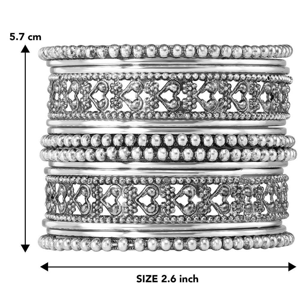 Peora Traditional Silver Plated 2.6 Inch Metal Bangles Ethnic Stylish Fashion Jewellery Gift For Women (Set  : PF34B1042S-S1-6