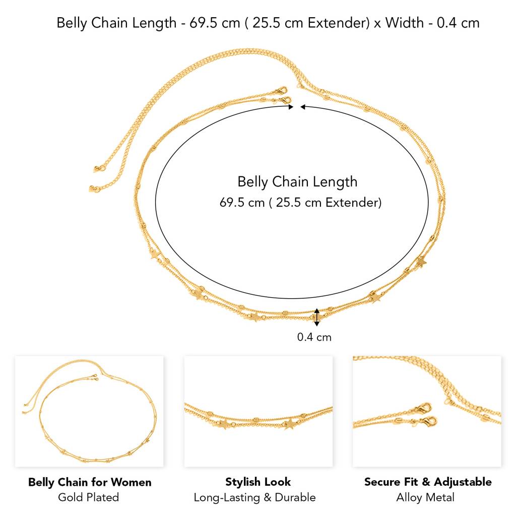 Peora Gold Plated Double Layer Star Style Waist Chain Karmarbadhan Belly Chain Jewellery Gift For Women & Girl : PX8BCH046G