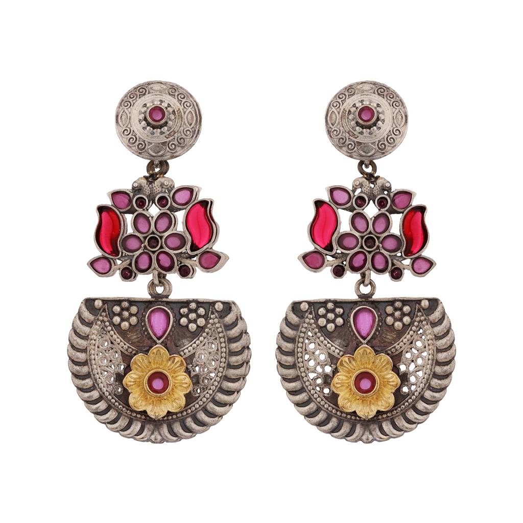 Antique Elegance Pink Stone Danglers : 8905124582529