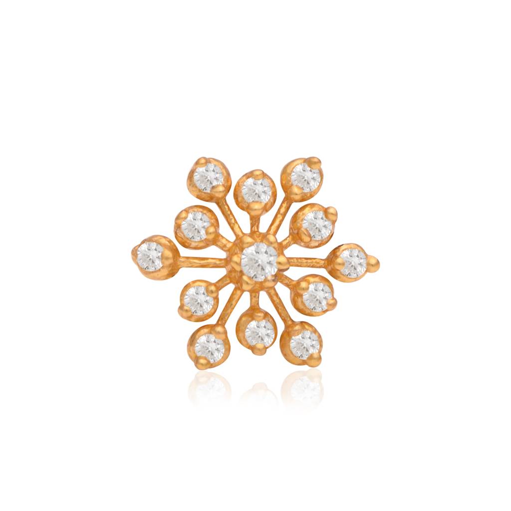 White Cz Starburst Snowflake Nose Pin 925 Sterling Silver Gold Plated : NP-00285