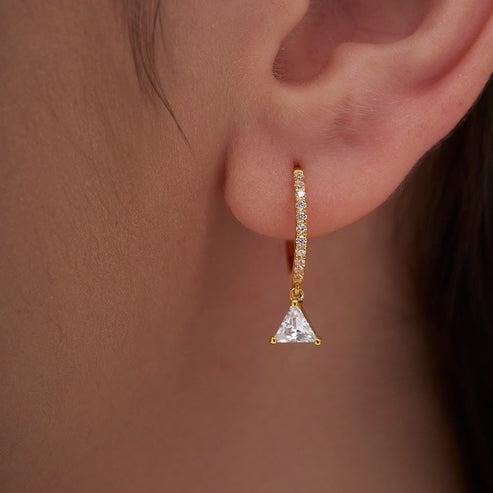 18K Gold Vermeil Trillion Drop Earrings With Cz Diamond : KED0007-Gold