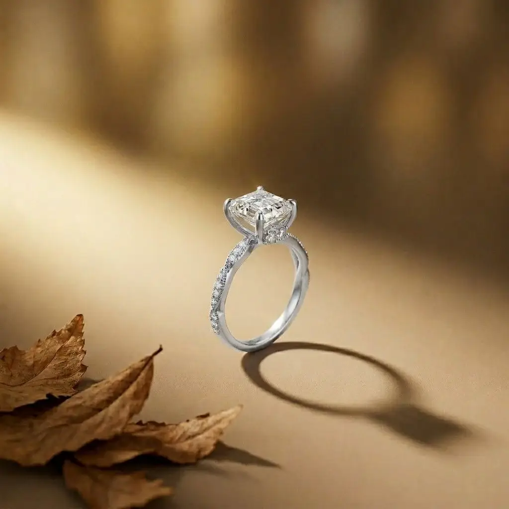 2.99Ct Moissanite Asscher Cut Pave Twist Ring : ZLM10020-10N