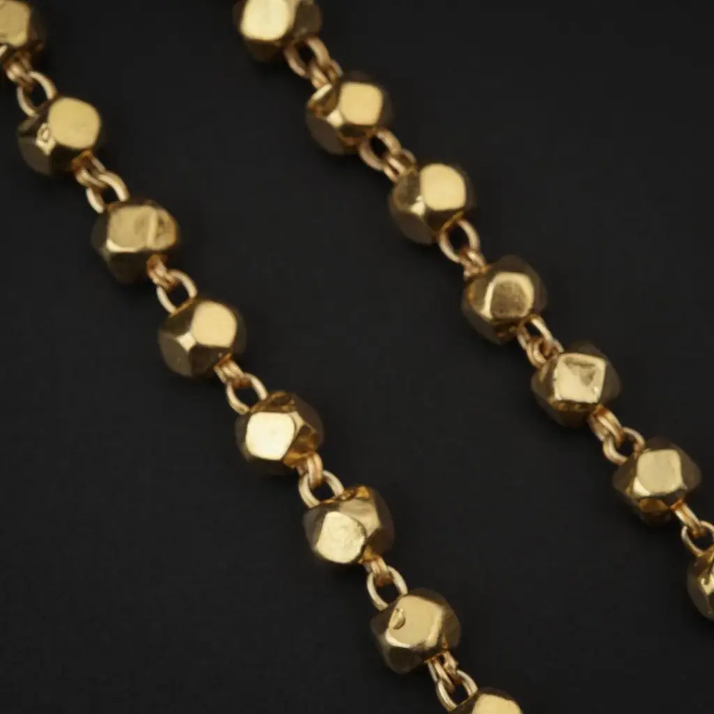 Silver Coin Necklace With Silver Beads (Gold Plated) - Ashtapailu ( Multifaceted ) Beads : 28783511
