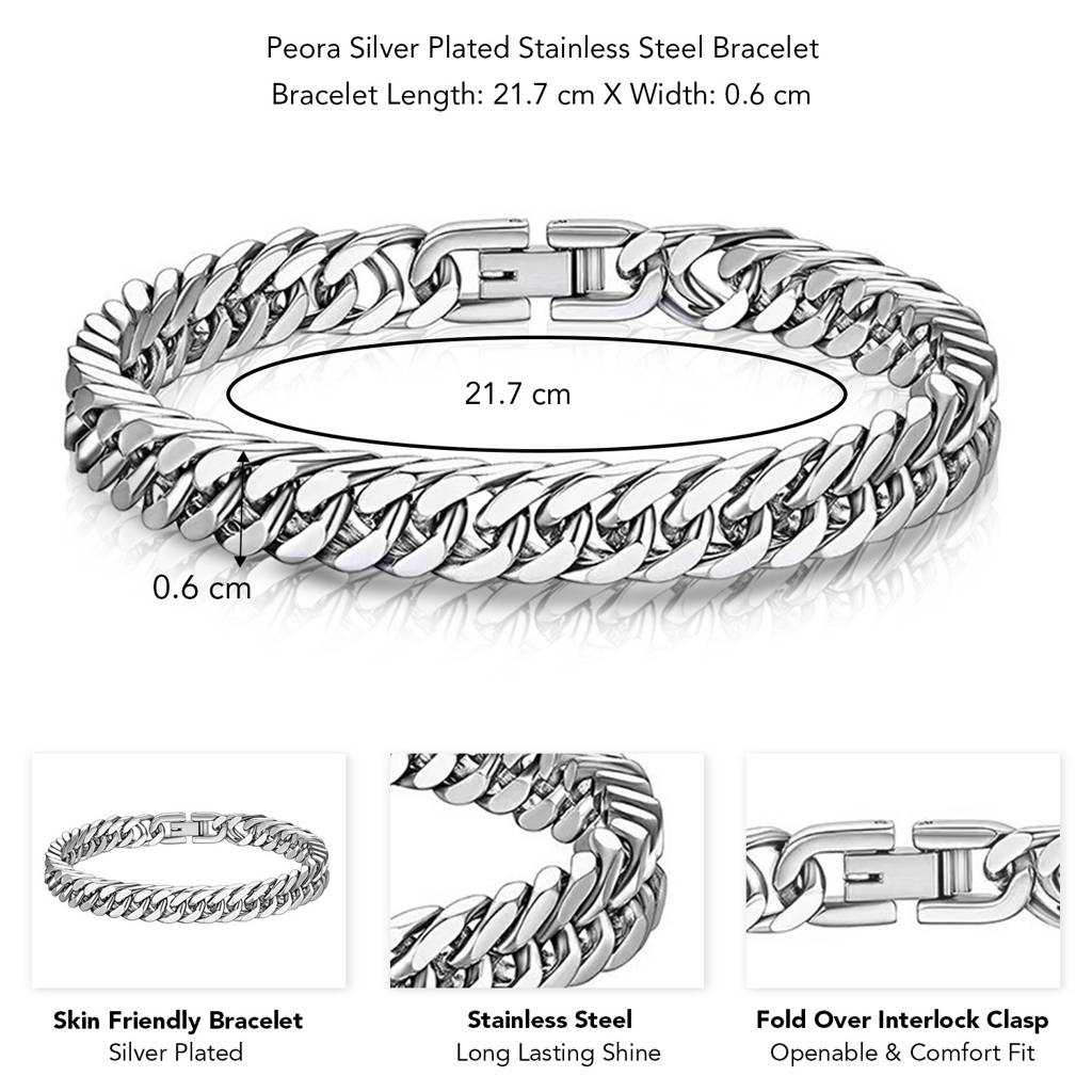 Combo Of Silver Plated Openable Fancy Bracelet For Boys With Cross Pendant Cuban Chain For Men & Women : PX5CH86-PX5SB112