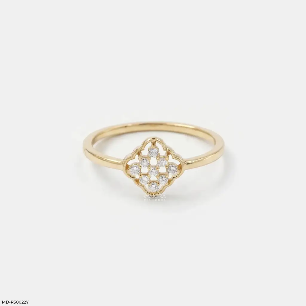 18K Yellow Gold Vermeil Quatrefoil Lattice Lab-Grown Diamond Ring : MD-R50022Y