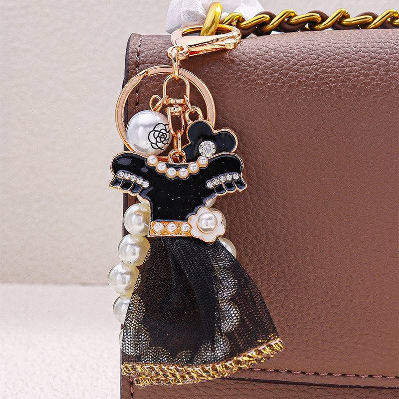 Pearls And Flowers Bag And Purse Charm : C-BG-0070-G-BK
