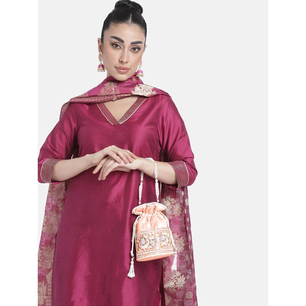 Potli Purses For Women Handmade Evening Handbag Stylish Bridal Fashion Wristlet Bag For Girls (P46Br) : P46PCH