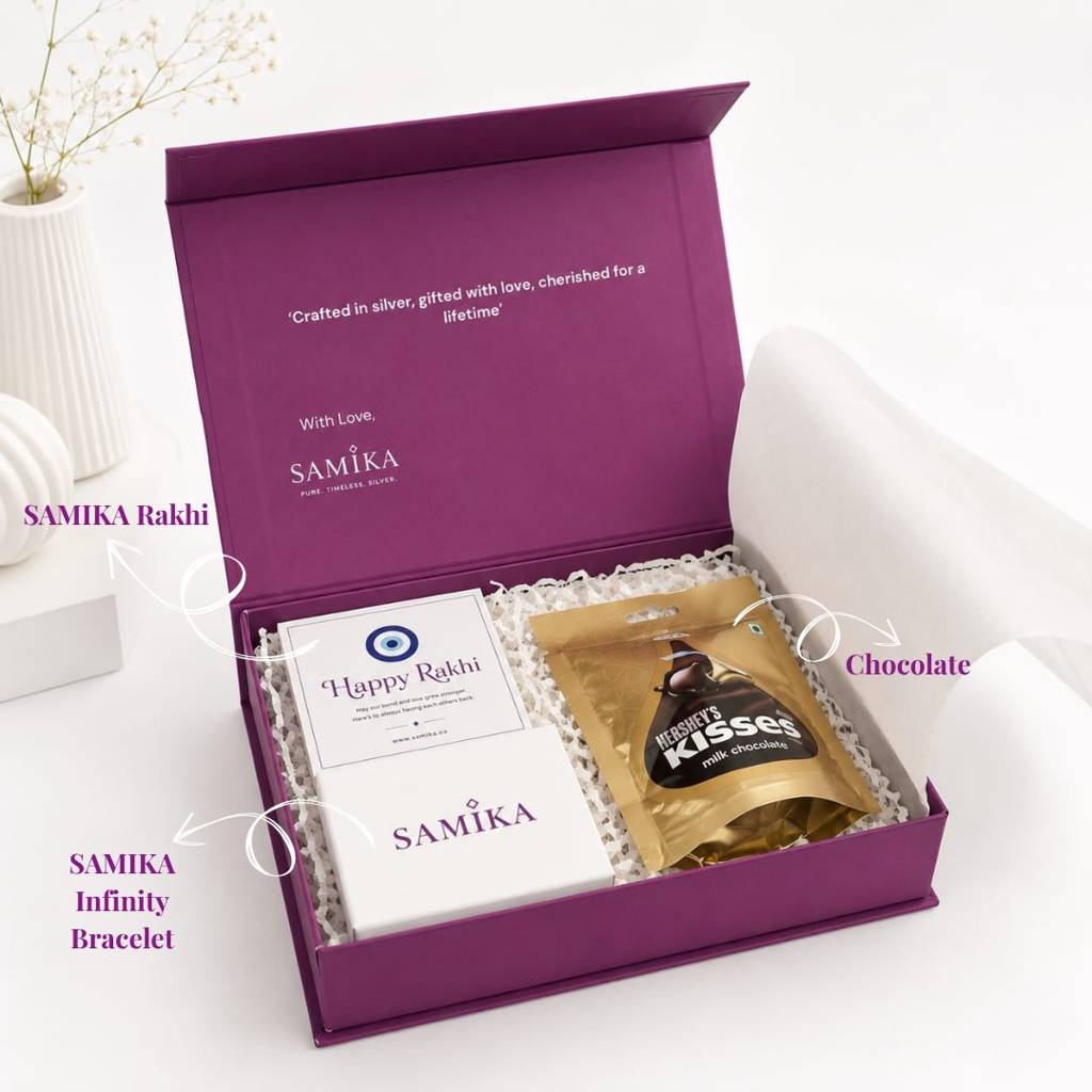 925 Sterling Silver Infinity Bracelet Rakhi Chocolate Gift Hamper : SMK-RAK-HMP-010
