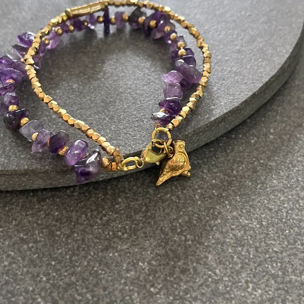 Amethyst Bracelet With Bird Charms : B27