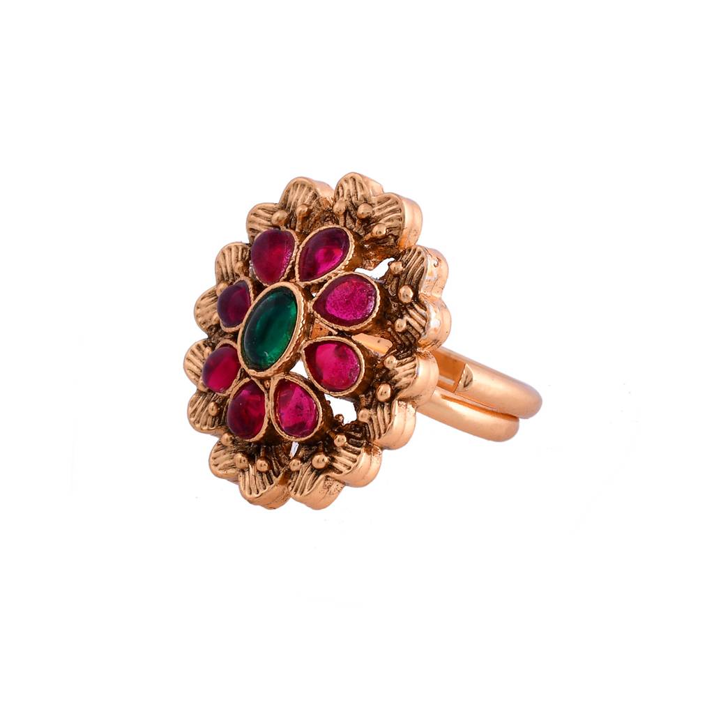 Gold Opulence Kemp Pushpa Temple Ring : 8905124543193