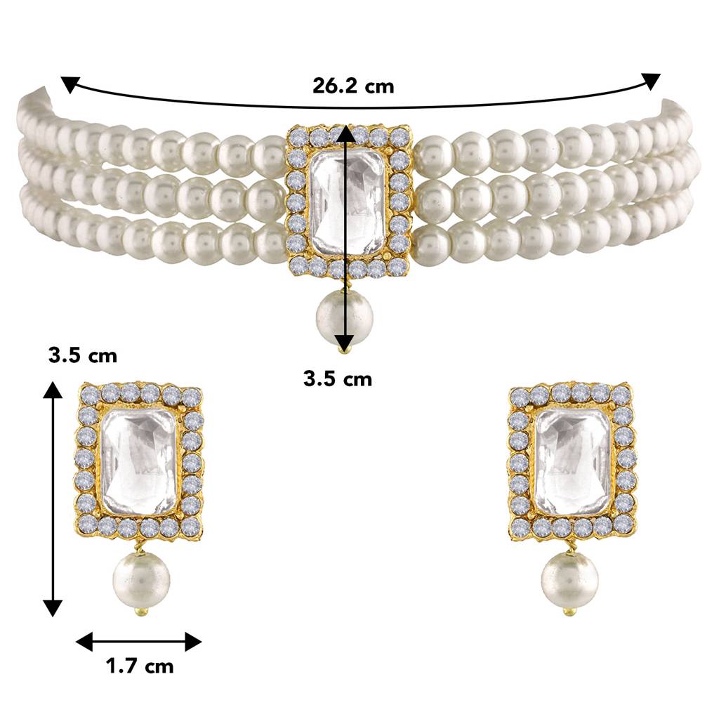 Peora Gold Plated Indian Traditional Crystal Pearl Beaded Choker Necklace Jewellery Set For Women : PF24N02W