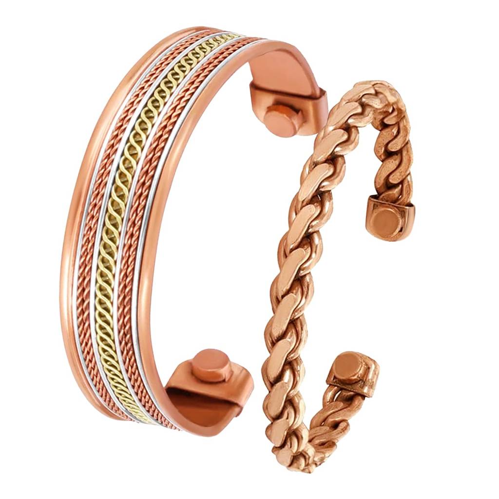 Fancy Copper Kada Bracelet For Men & Women Set Of 2 | Festive Stylish Design Jewellery Gift For Her/Him : PF-CB-S2-12
