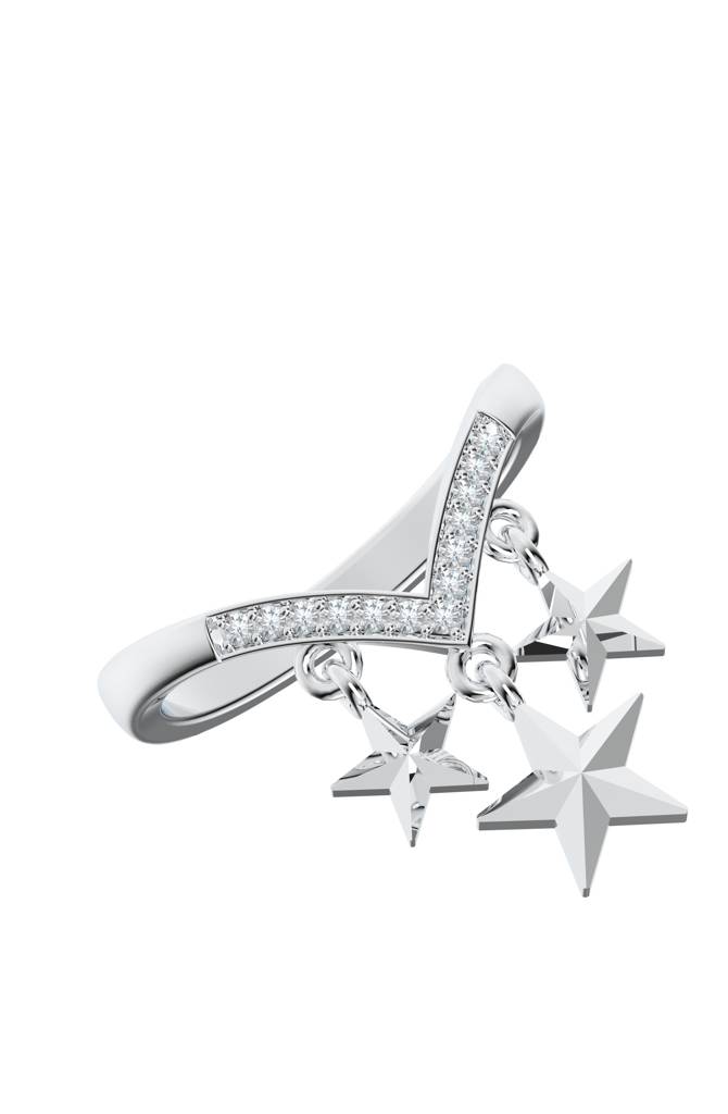 925 Sterling Silver V-Shape Moissanite Venki Dangle Star Ring : SILLUXR007_S-7