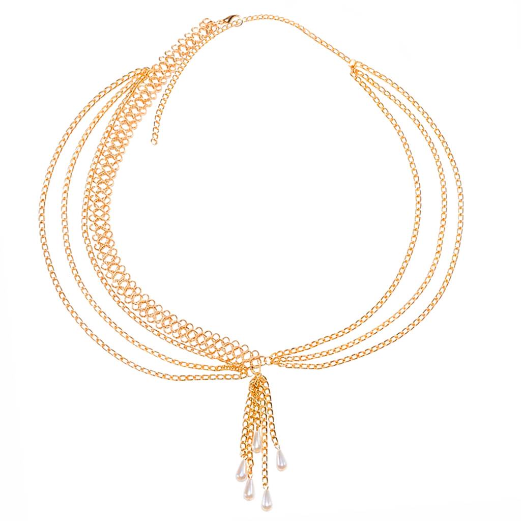 Pearl Studded Gold Plated Fancy Kamarbandh Belly Chain Waist Chain Jewellery For Women & Girls : PX9BCH79G