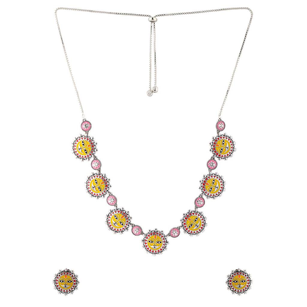 Madhubani Surya Sutra Oxidised Enamel Necklace Set : 8905124560770