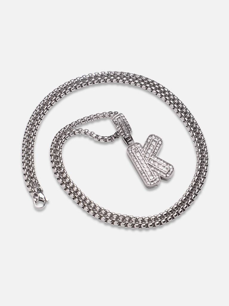 Men'S Embellished Alphabet Pendant Necklace - Silver : FANC1071-K