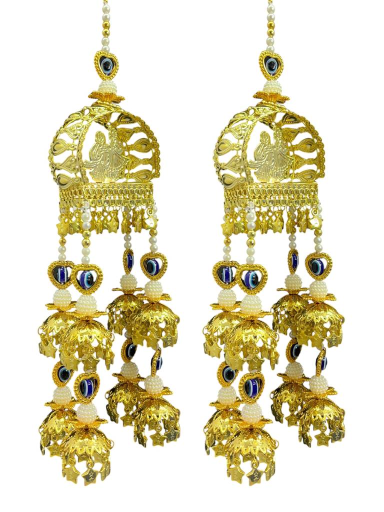 Golden Bridal Kaleera With Evil Eye Charms & Doli Dome | Long Designer Wedding Kaleere For Bride | Pearl Beads & : 2512-251-et