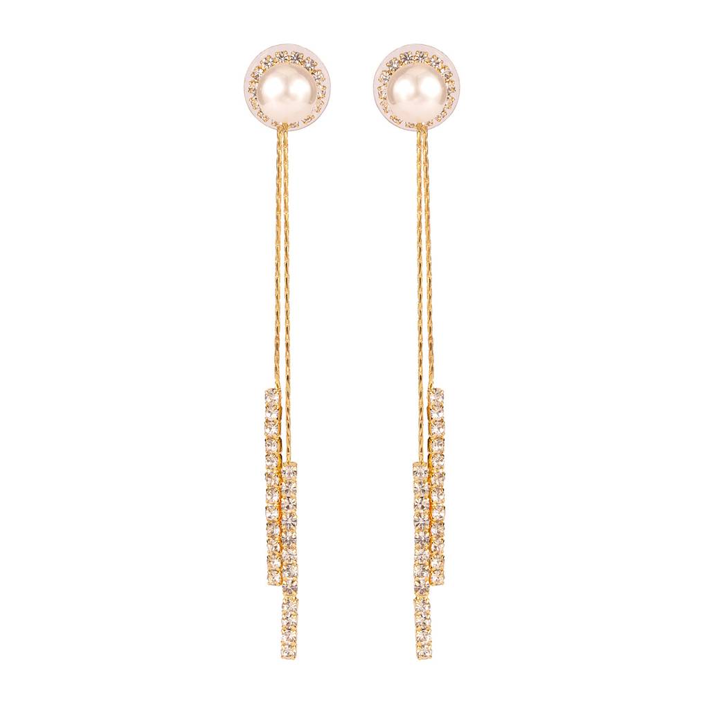 Korean Bling Pearl Gleam Tassel Earrings : 8905124563603
