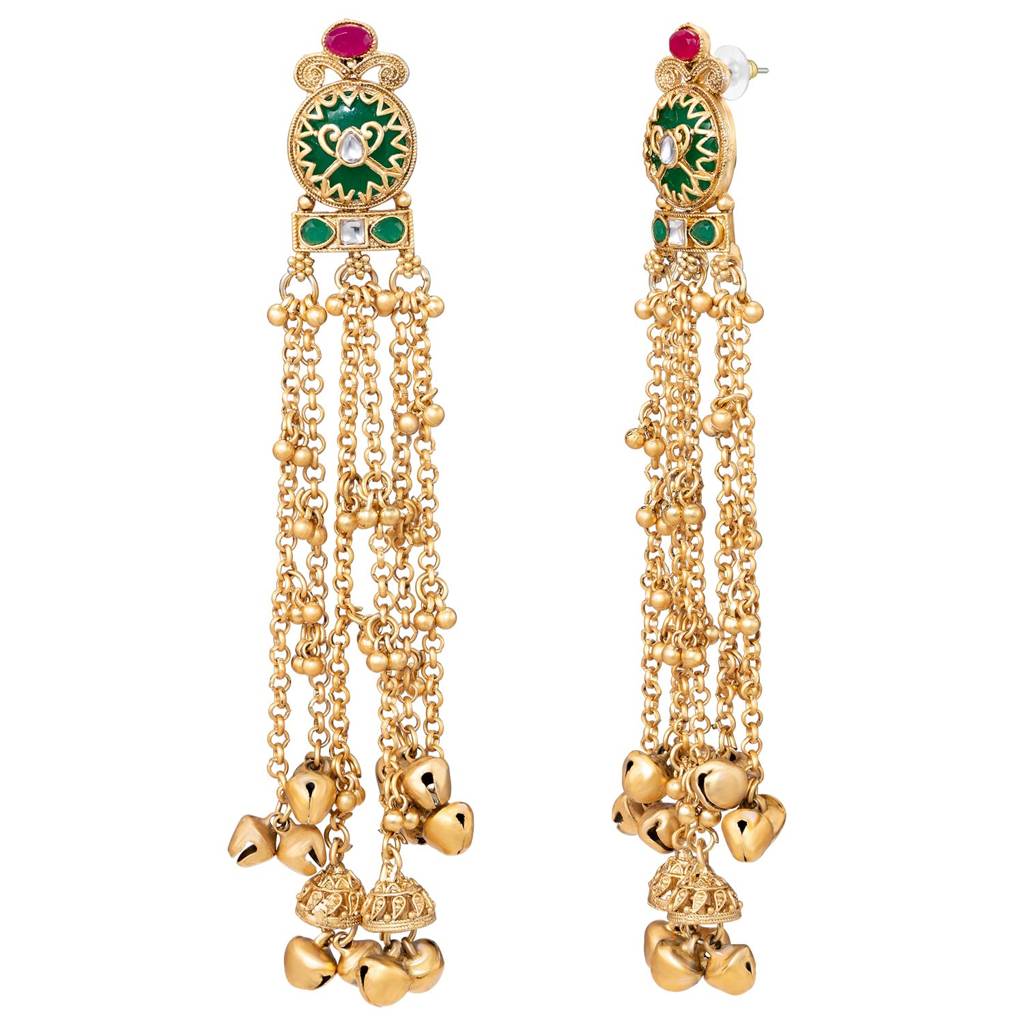 Fancy Gold Plated Ethnic Dangler Earrings For Women & Girls : PF09E020RG