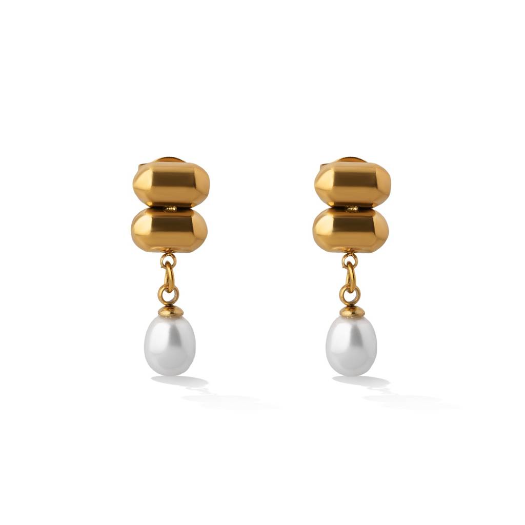 Dual Bar Pearl Accent Earrings For Women - Waterproof & Anti-Tarnish : ER0180