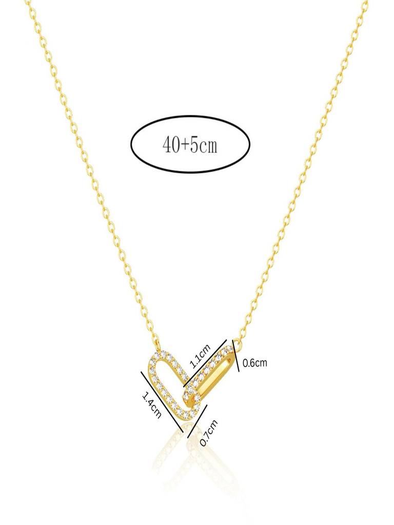 14K Gold Plated Anti-Tarnish Double Oval Interlocked Zircon Pendant Chain : AXY0326P011