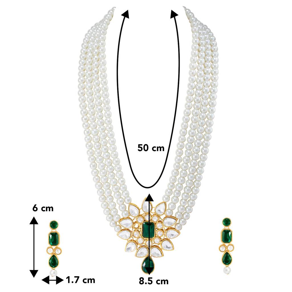 Peora Ethnic Crystal Studded Faux Pearl Long Necklace With Earrings Set Traditional Wedding Jewellery For Women &  : PF24N50WG