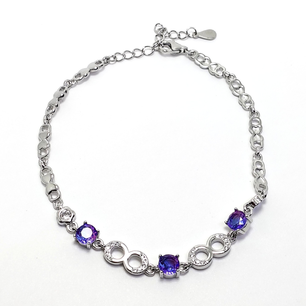 Misty Purple Stone 925 Silver Bracelet : LBR-200006