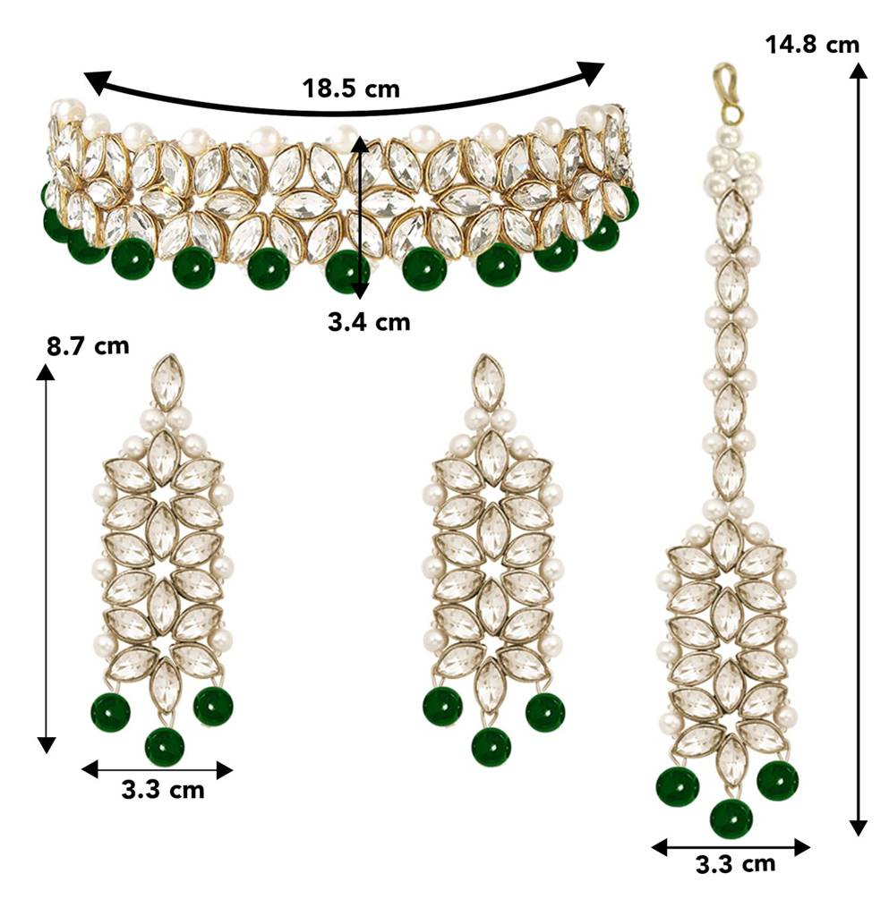 Indian Traditional Gold Plated Kundan Green Faux Pearl Wedding Bridal Choker Necklace Jewellery Set With Earring : PF25BRC105G