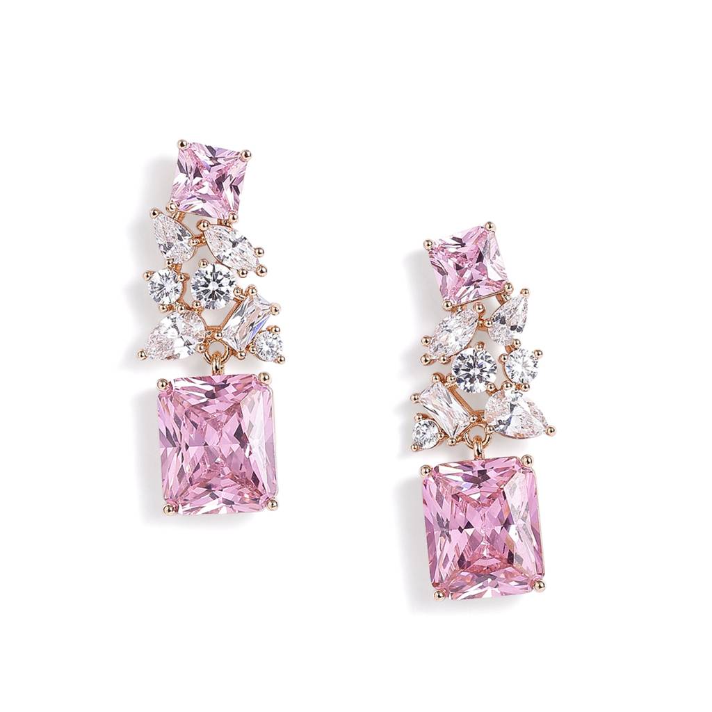 Rosegold Plated Pink Crystal Drop Earrings | Glam Chic Statement Style For Women : CXP-025-RG-ER
