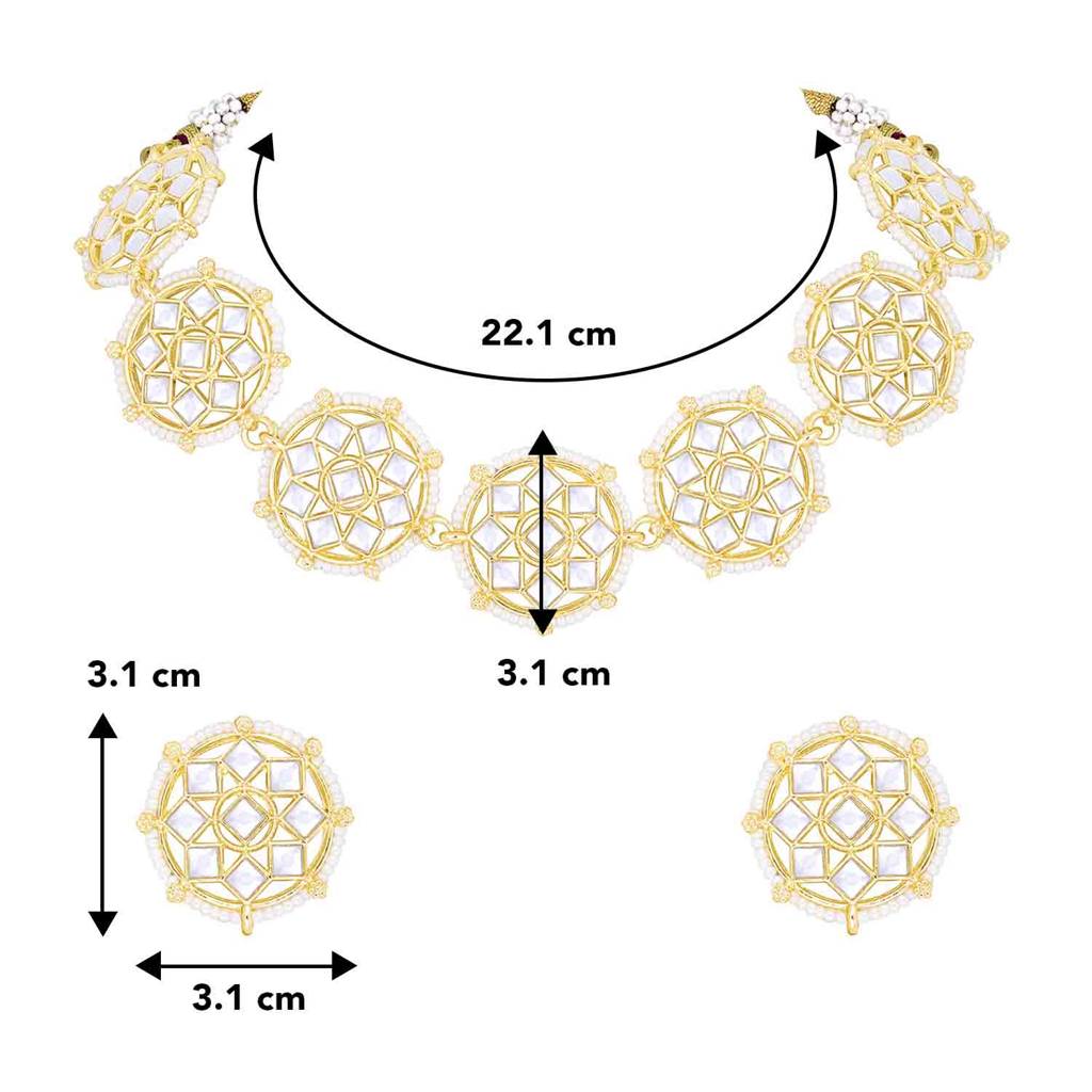 Peora Gold Plated White Kundan Beads Studded Choker Necklace Stud Earrings Set Ethnic Function Fashion Jewellery G : PF09N188W