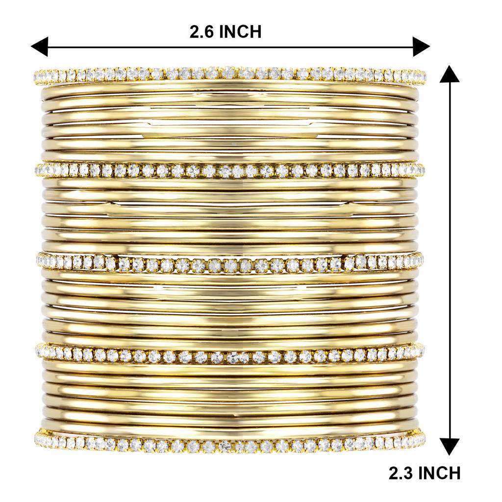 Peora Gold Plated Diamond Studded Metal Bangles Set Jewellery Ethnic Function Wear Navratri Gift For Women Girls : PF34B1877G-6