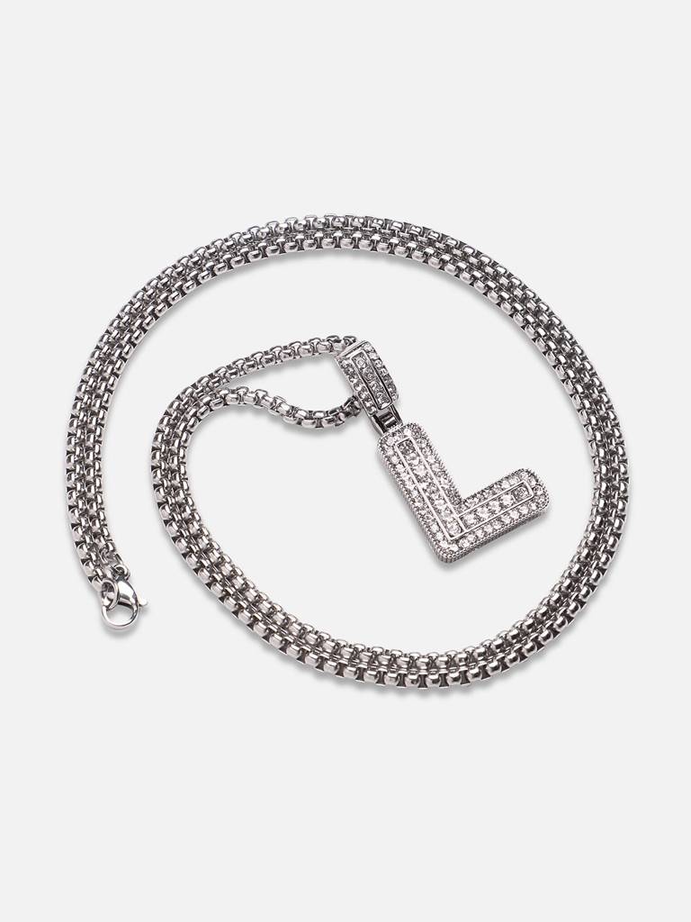 Men'S Embellished Alphabet Pendant Necklace - Silver : FANC1071-L