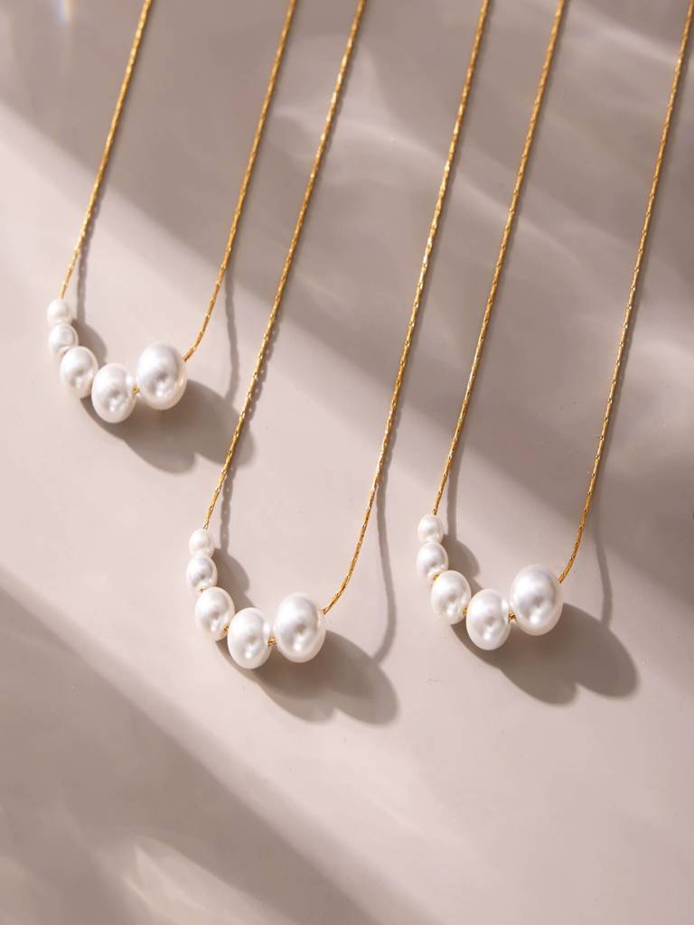 Shell Bead Chain Necklace For Women Anti-Tarnish Waterproof 18K Gold Plated : ALL1125P287