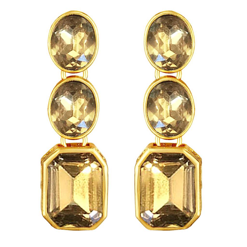 Wedding Square Crystal Necklace With Drop Earrings Indian Traditional Ethnic Jewellery Set For Women Girls (Ch : PF24N10098LCT
