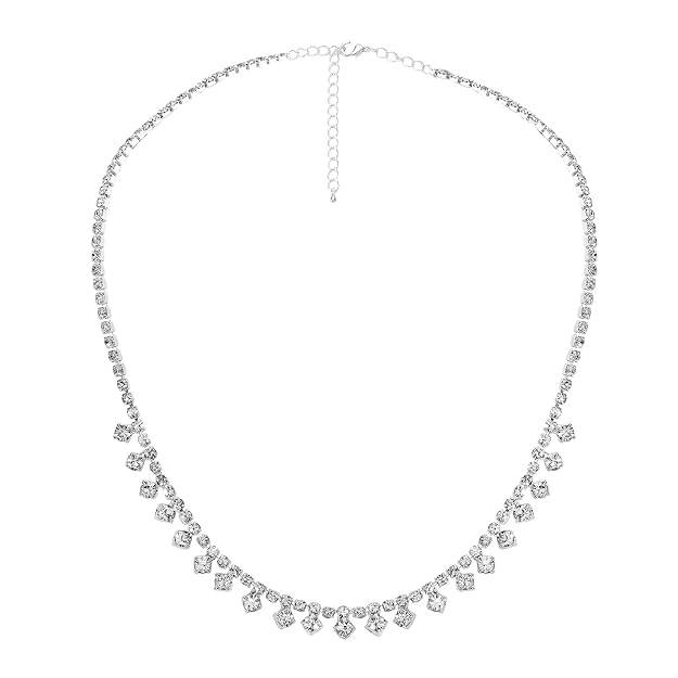 Stylish Silver Plated Sparkling Necklace For Women & Girls Set Of 2 : PX9N239S