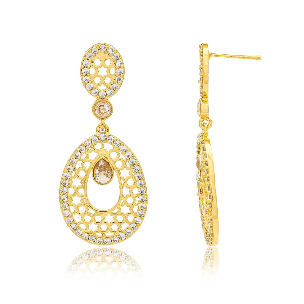 Noor Everglow Honeycomb Teardrop Dangle Earrings : 8905124587395