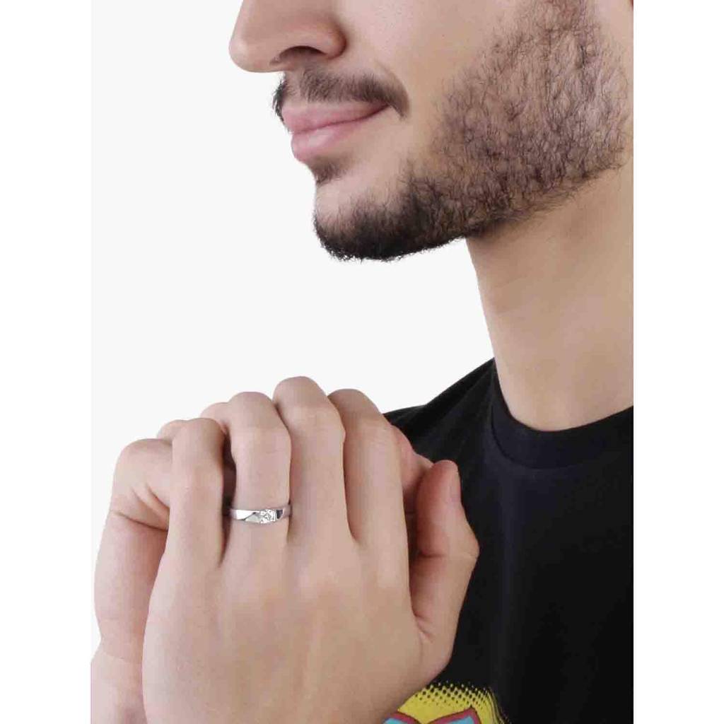 Silver Plated Trendy Elegant Solitaire Couple Rings For Lovers Anniversary Engagement Promise Jewellery For Men And  : PFCCR40